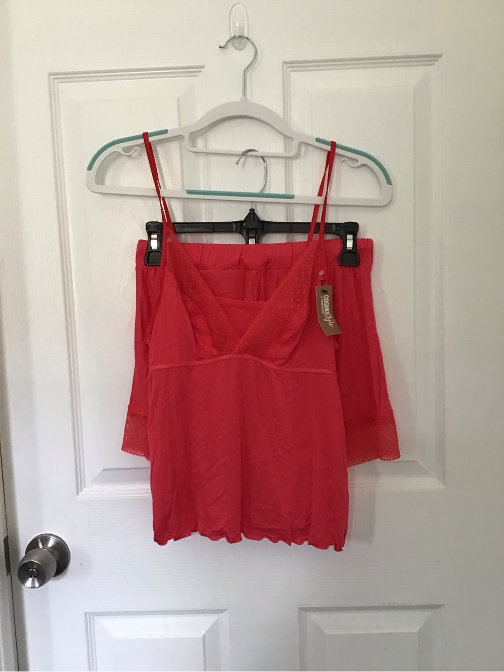 Cosmopolitan Coral Red Lace-Trim Spaghetti Strap Camisole